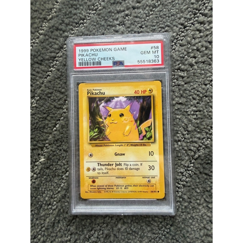 1999 Pokemon Game Base Set Pikachu 58 Yellow Cheeks PSA 10 Gem Mint